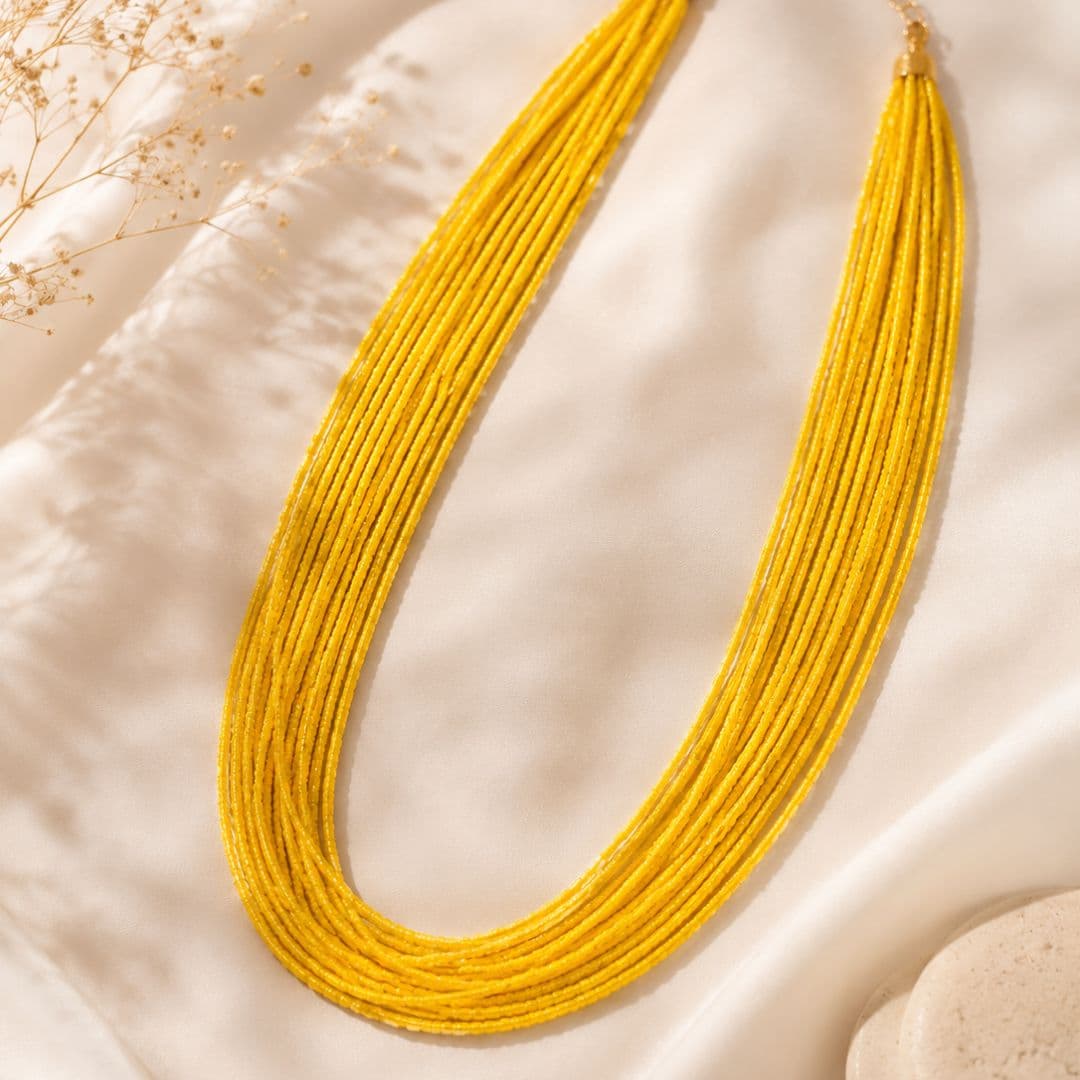 Yellow Beaded Mala Pote Necklace