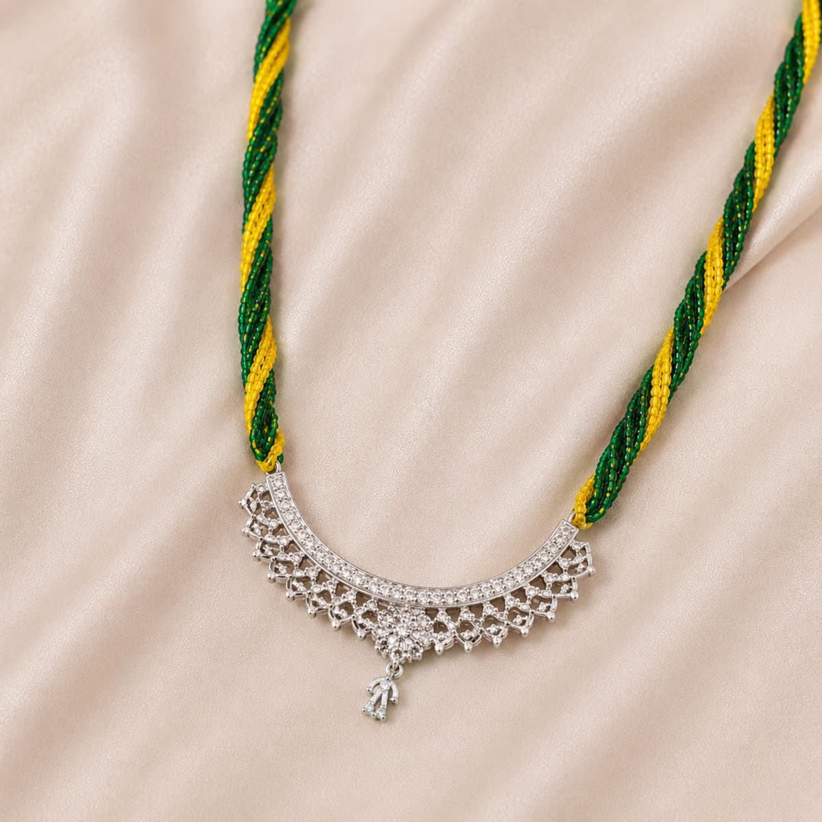 Traditional Green Yellow Mangalsutra Necklace
