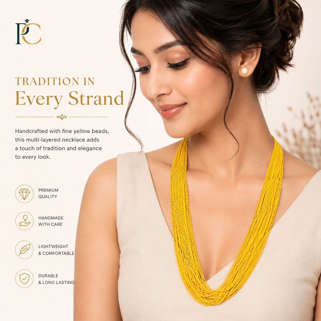 Yellow Beaded Mala Pote Necklace