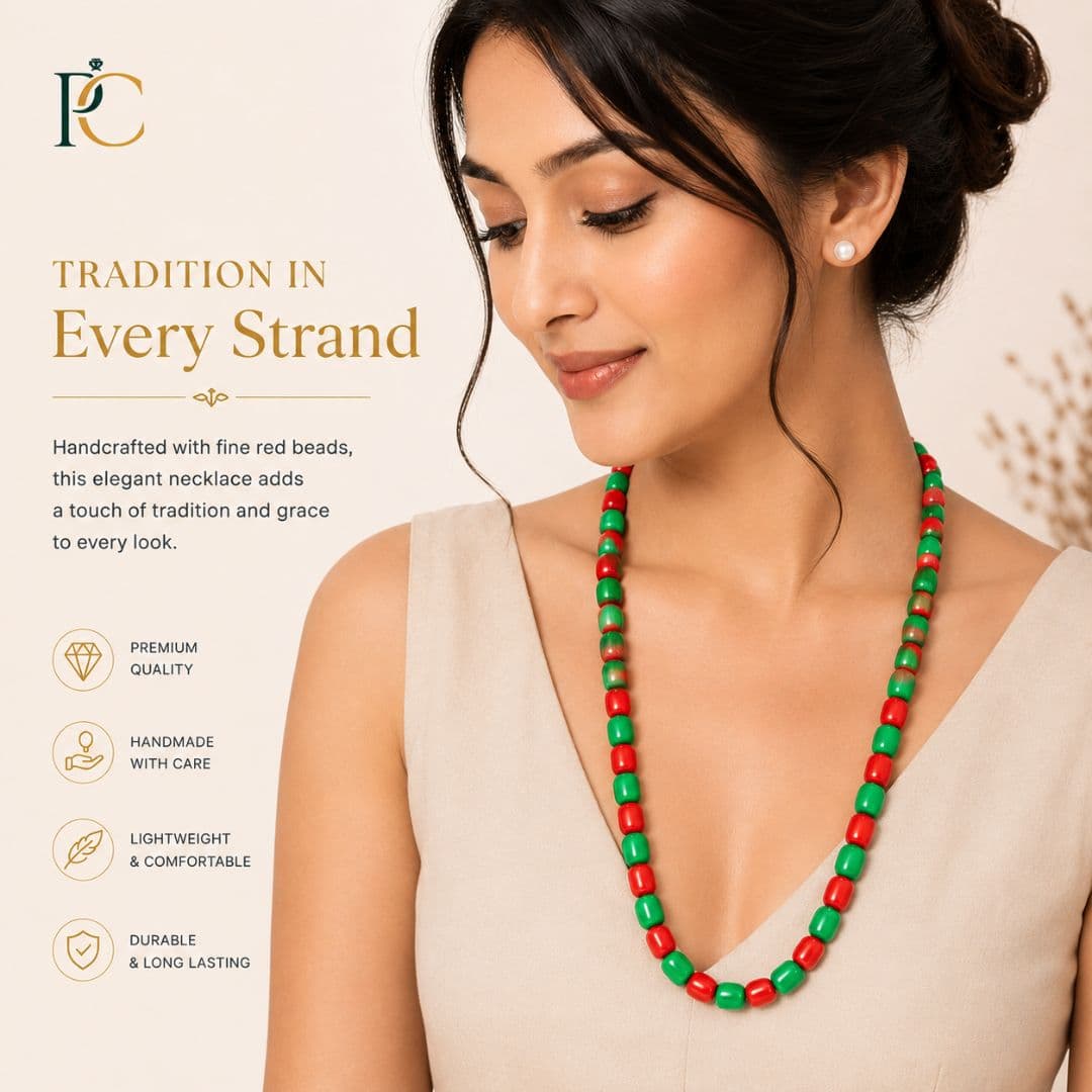 Traditional Green & Red Pote Mala Necklace