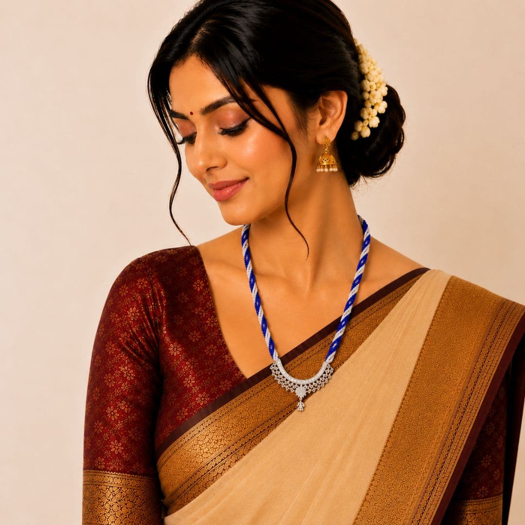 Royal Blue White Mangalsutra Necklace - image 2