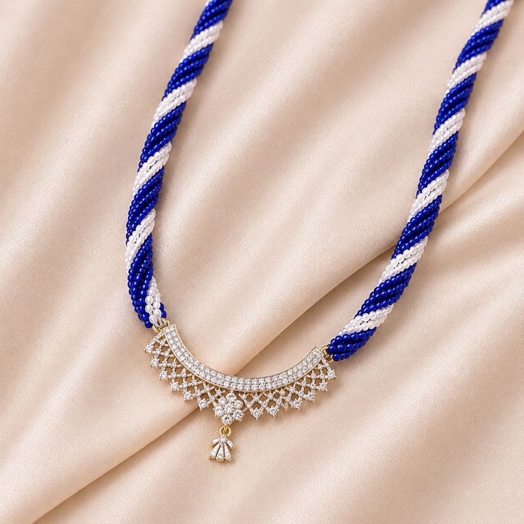 Royal Blue White Mangalsutra Necklace - image 4