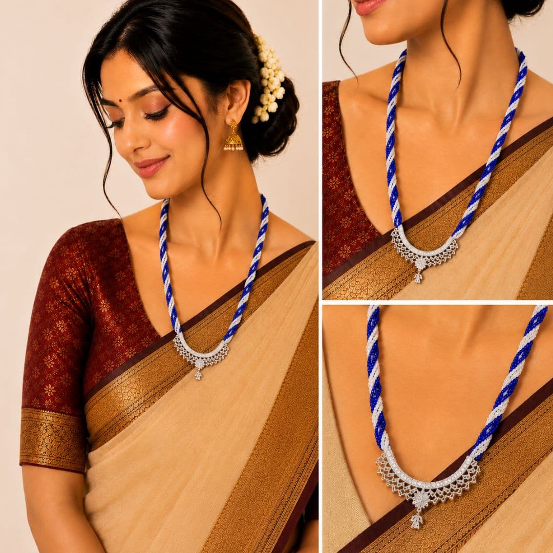 Royal Blue White Mangalsutra Necklace - image 3