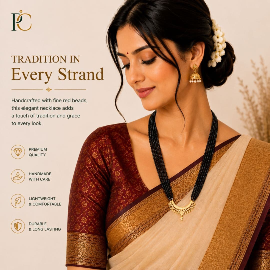 Classic Black Beaded Mangalsutra with Gold-Toned Pendant