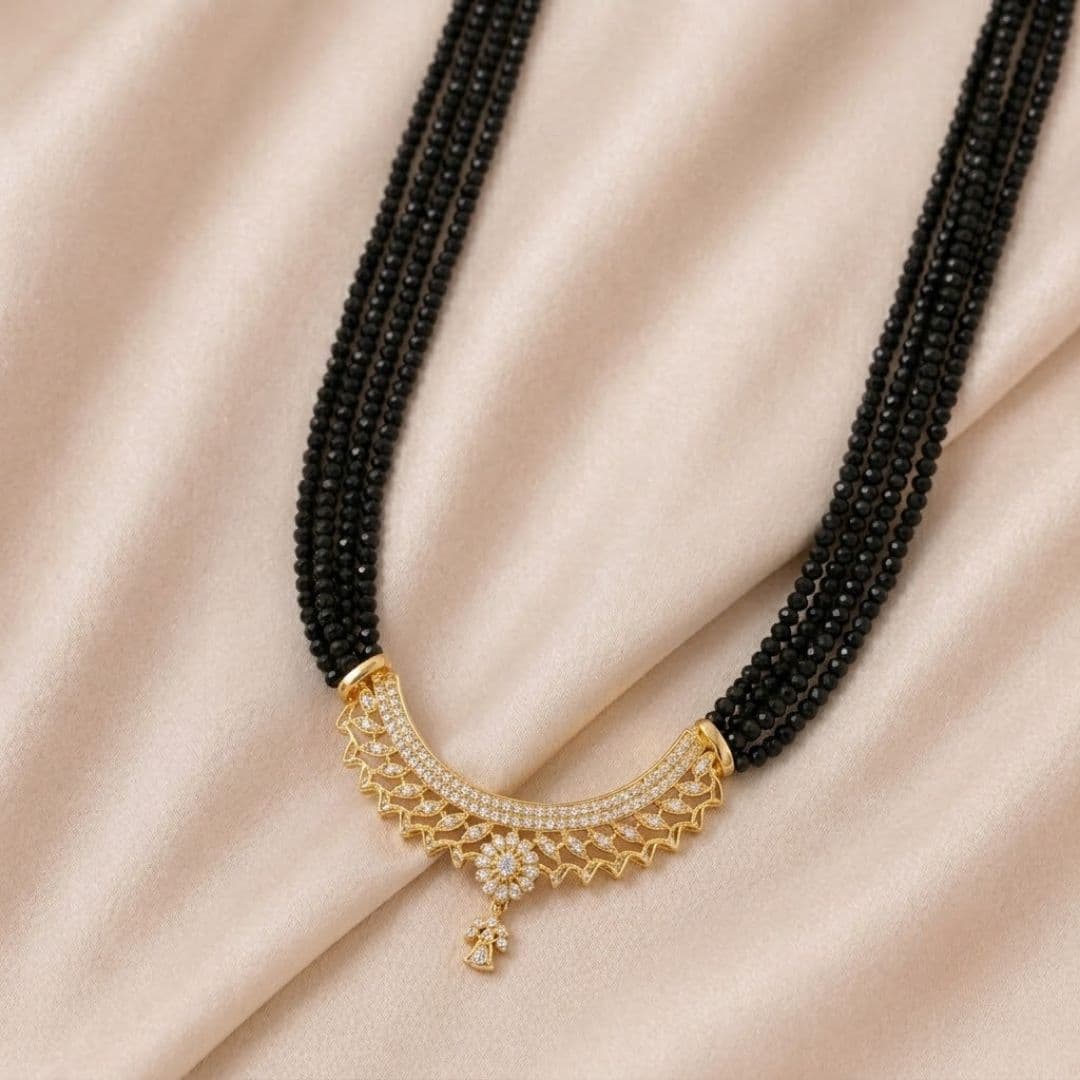 Classic Black Beaded Mangalsutra with Gold-Toned Pendant - image 4