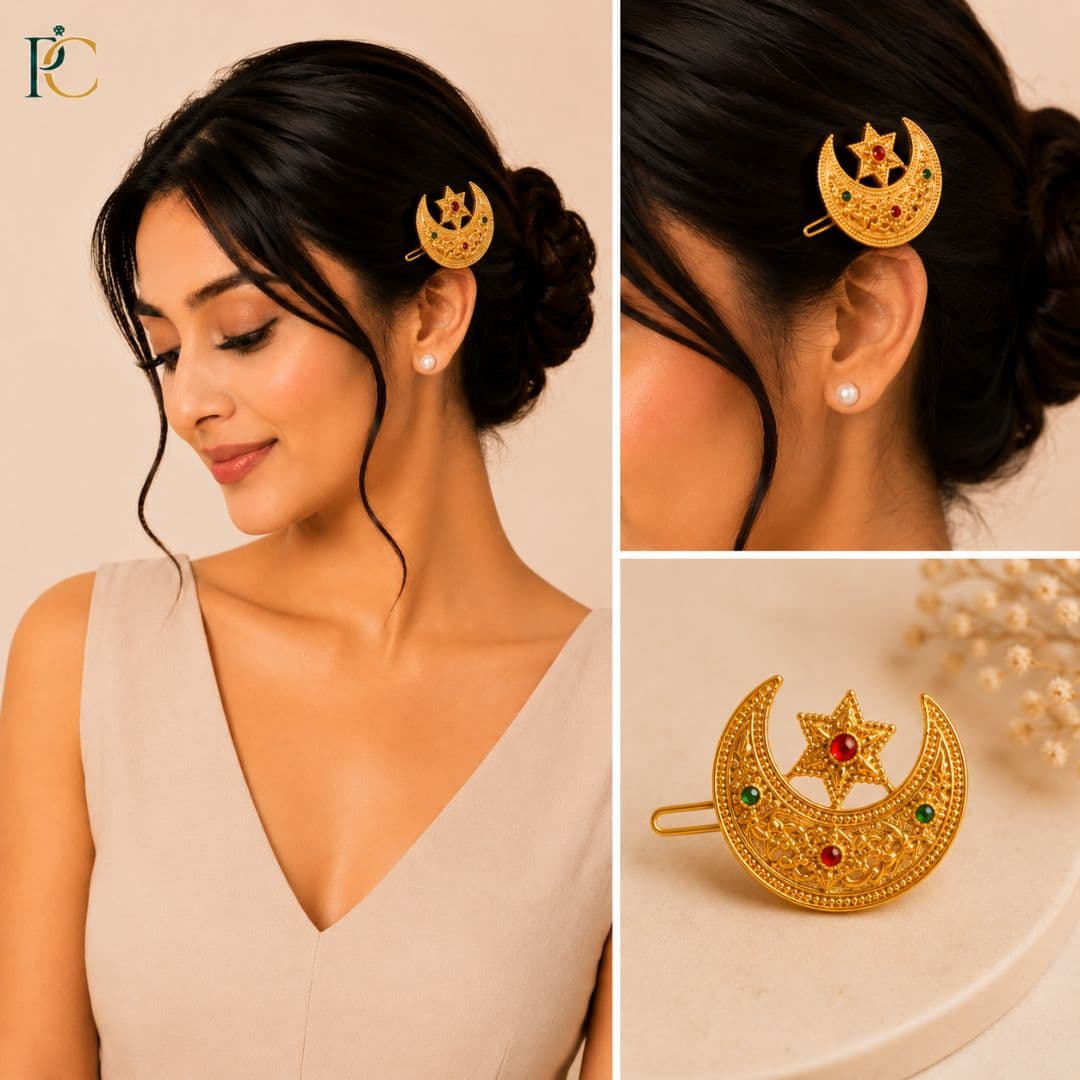 Traditional Gold-Toned Crescent Hair Clip - image 3