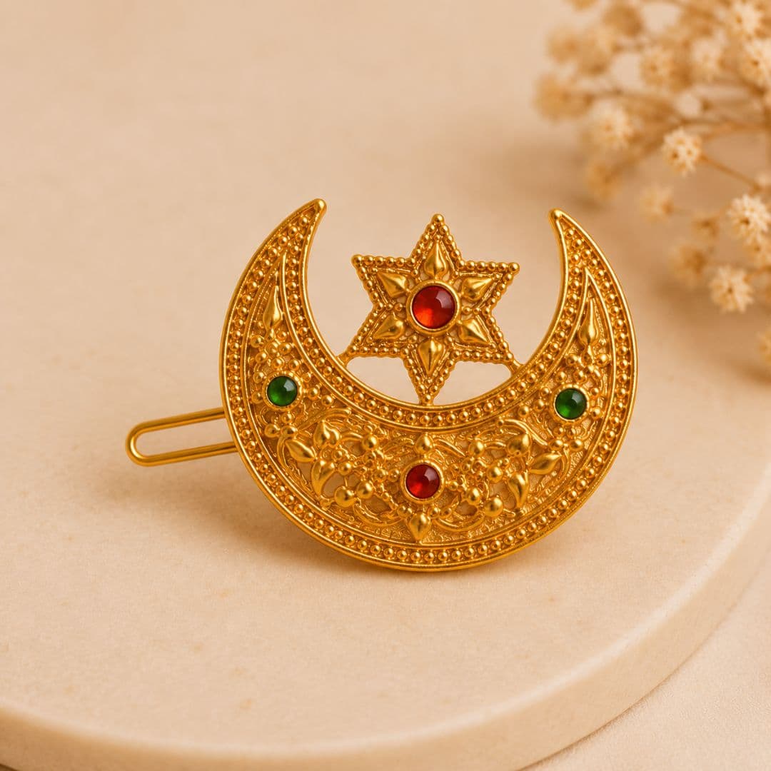 Traditional Gold-Toned Crescent Hair Clip - image 4