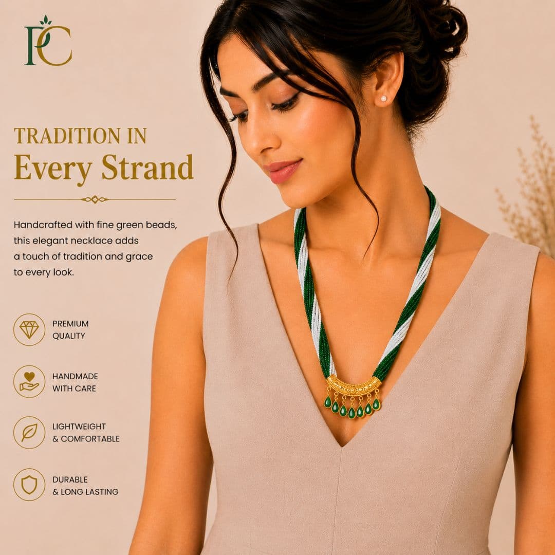 Elegant Green White Ranihaar with Stone Drops