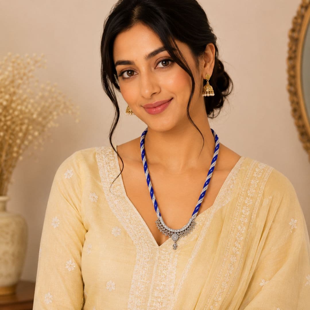 Royal Blue White Mangalsutra Necklace