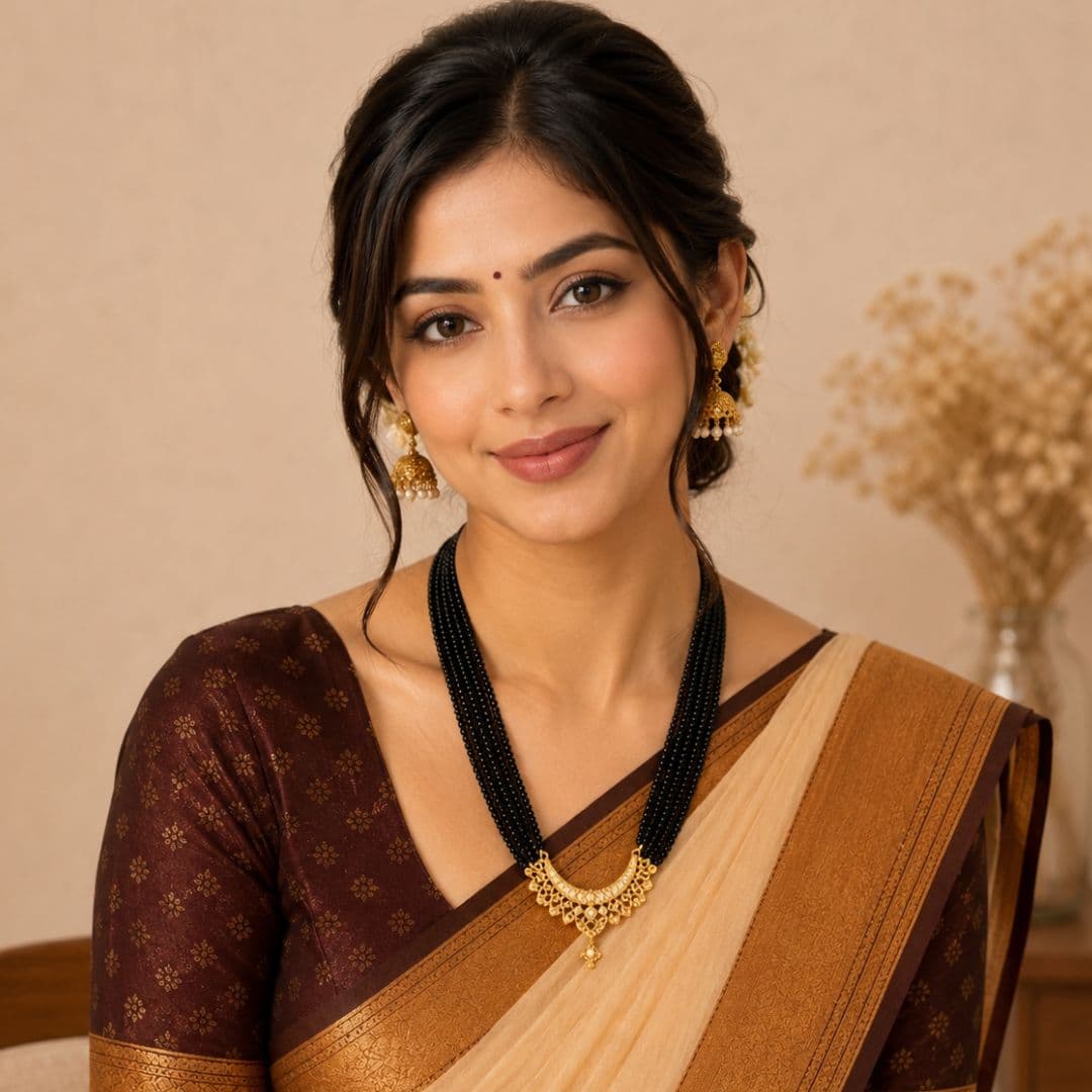 Classic Black Beaded Mangalsutra with Gold-Toned Pendant