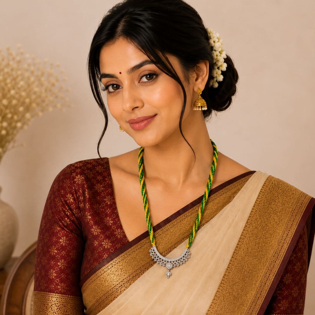 Traditional Green Yellow Mangalsutra Necklace