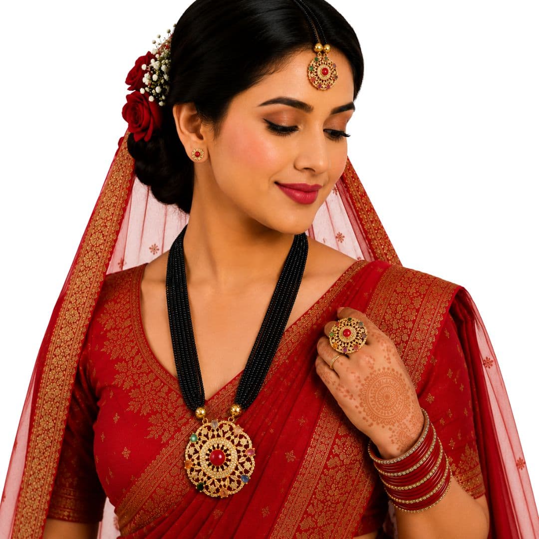 Black Crystal Navratna Ranihaar Necklace Set