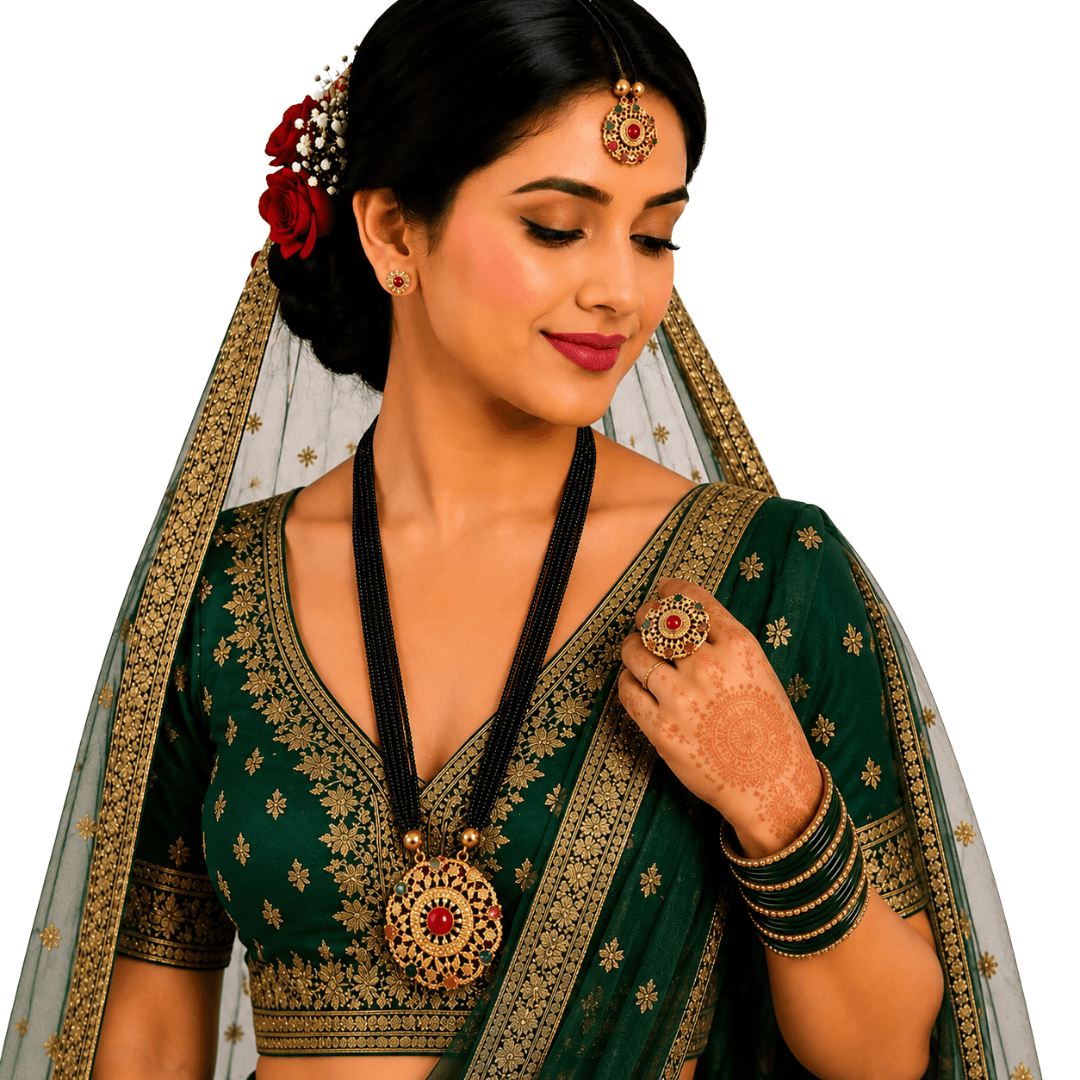 Black Crystal Navratna Ranihaar Necklace Set